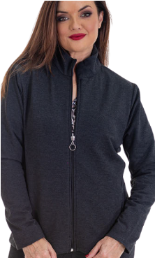 Calypso- Casual Zip Thru Knit Jacket - French Terry Plain - Anthracite, Size.: 30