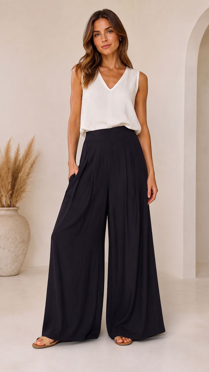 Bukamina - Wide Leg Pocket Pants - Black, Size.: X-Small
