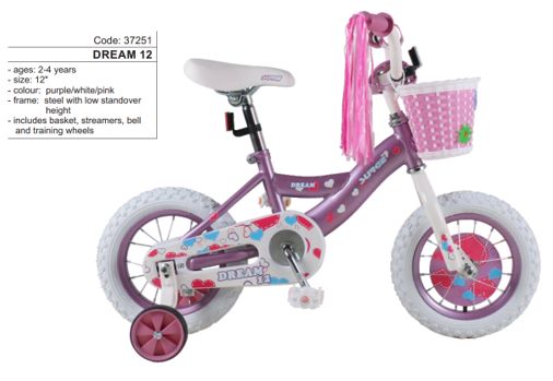 DWS - Surge  - Dream Girls Bike  12" - Pink/White, Sizes: 2-4years