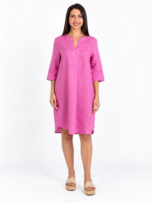 Slick - Sofia linen mandarin shift dress - Peony pink