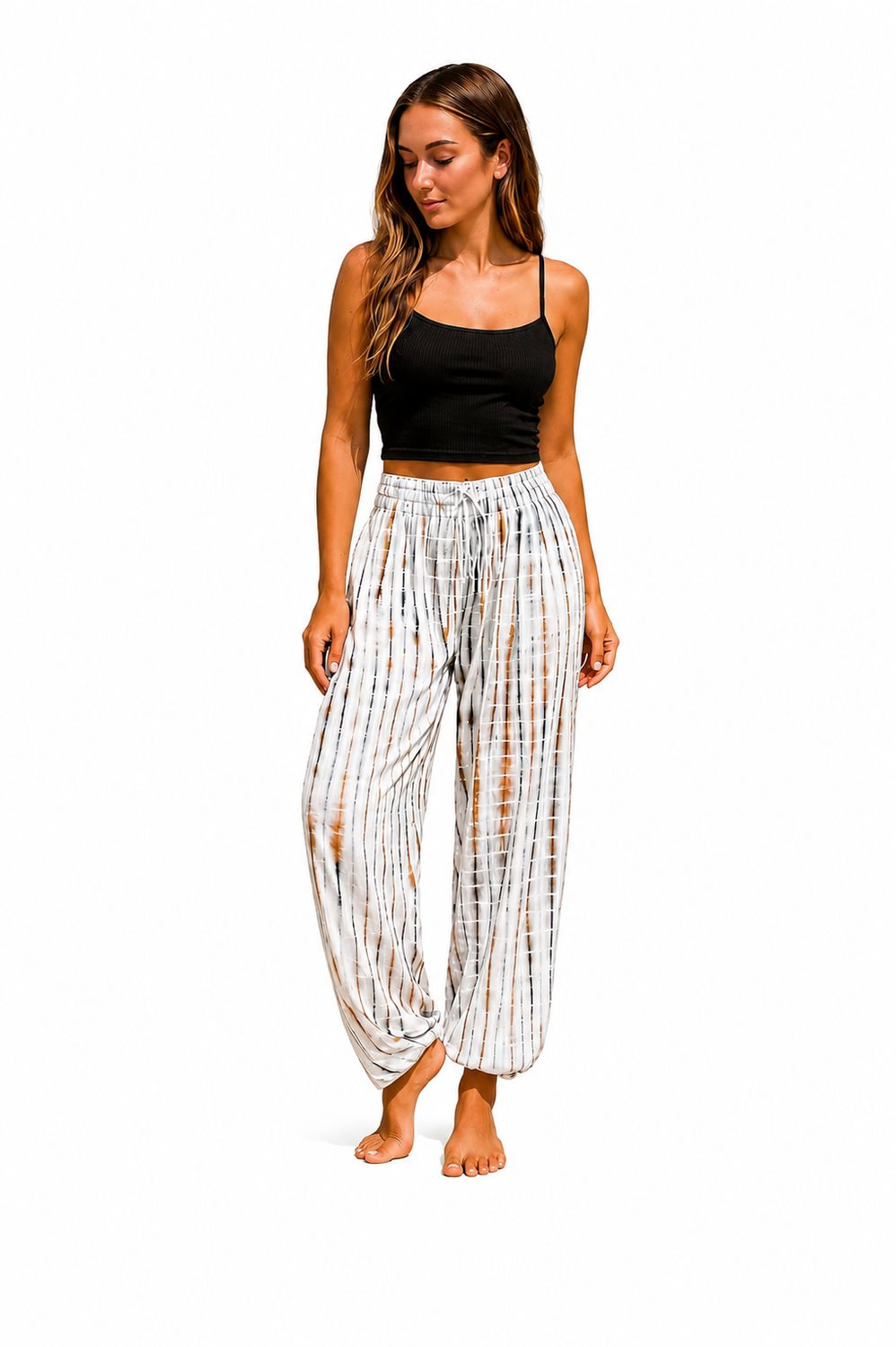 Indoblu - LP7 - Relaxed Pants - Motive - White, Sizes: Regular S-L