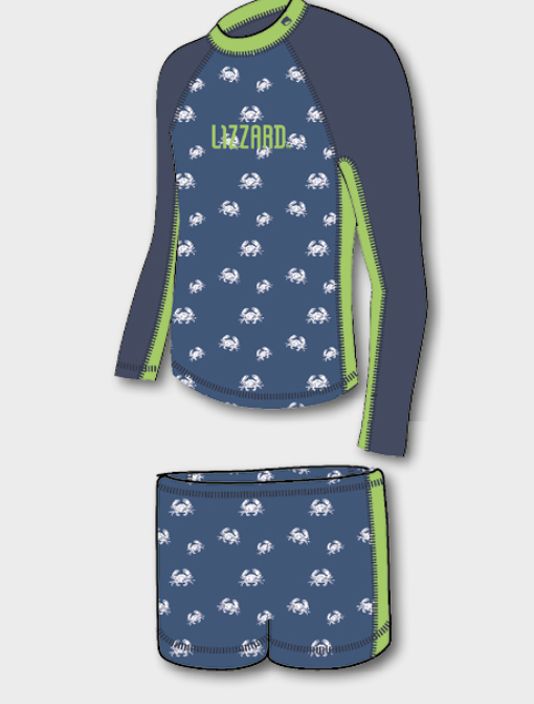 Lizzard - Capler Tots Rashie, Colour: Blue/Crabs, Sizes: 1-2 Years, Style: 2 Piece