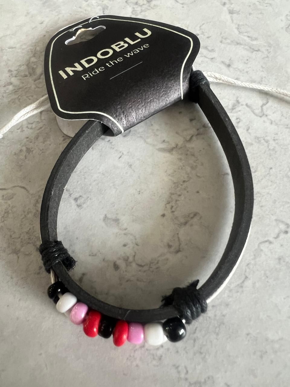 Indoblu - Leather Wrist Band With Beads - Assorted