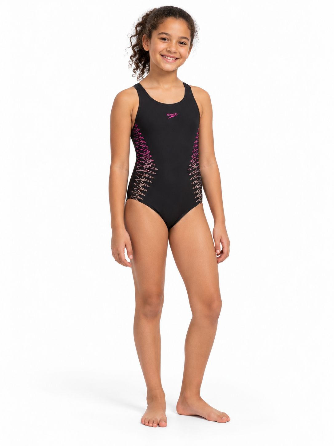 Speedo Girl's Placement Muscleback - Patterned black, Sizes: Size 6