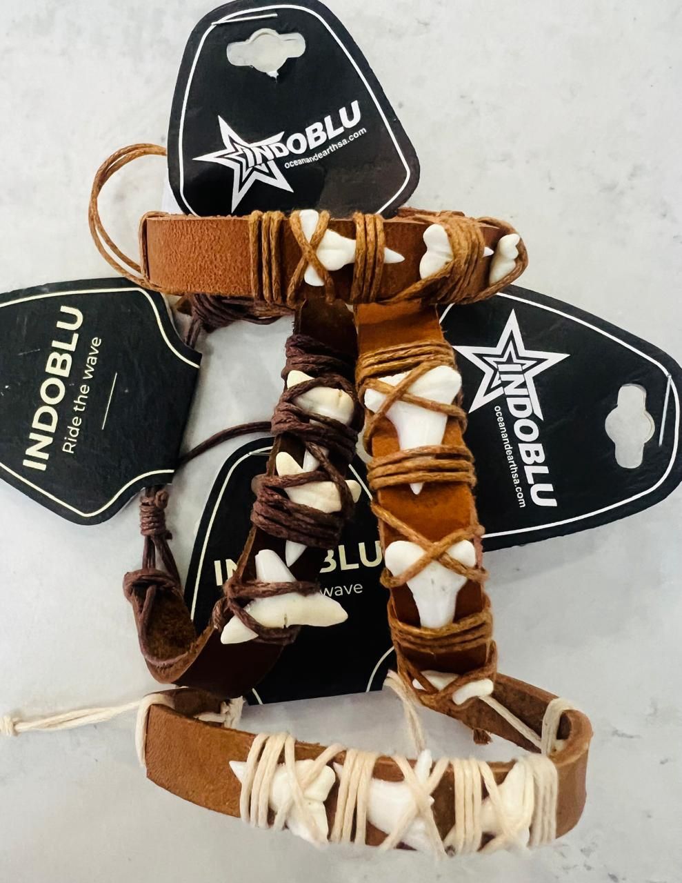 Indoblu - Leather Wrist Band With Shark Teeth, Colour: Assorted Colours