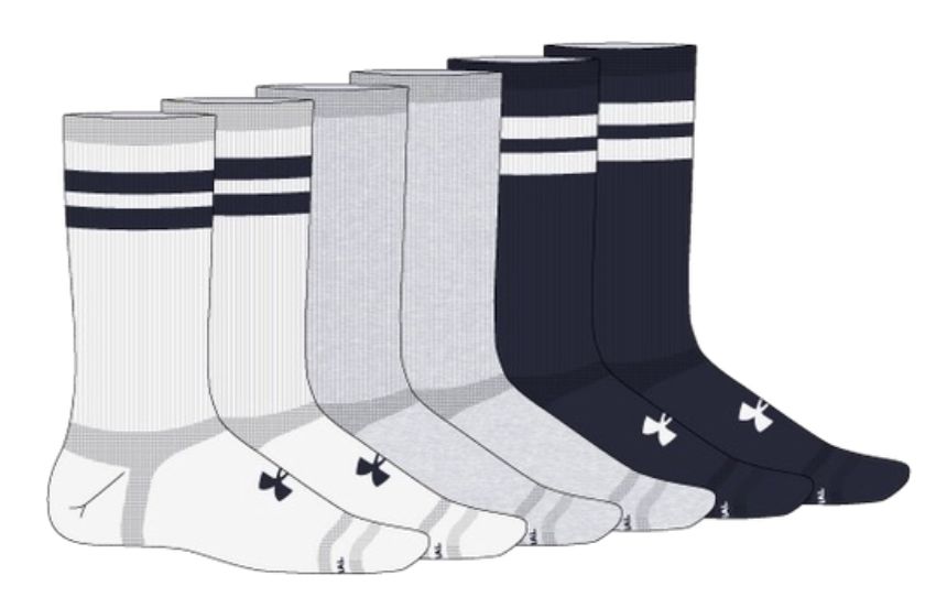 Under Armour - Sock - Unisex UA Essential 6pk Crew - 1387058-101, Sizes: Small