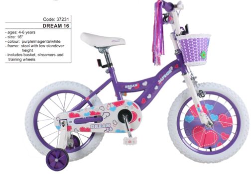 DWS - Surge Dream Girl Bike 16" - Purple/White, Size.: 4-6years