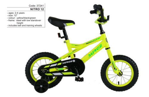 DWS - Surge - Nitro Bike 12" - Yellow/ Black/Green, Size.: 2-4years