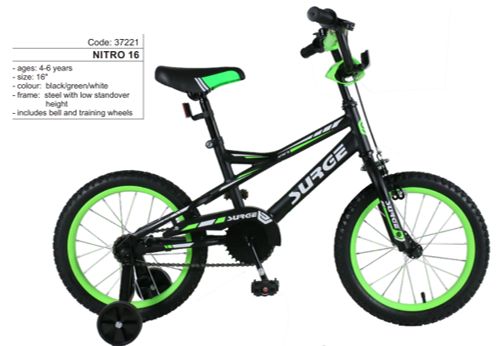 DWS - Surge - Nitro 16" Bike - Black/Green/White