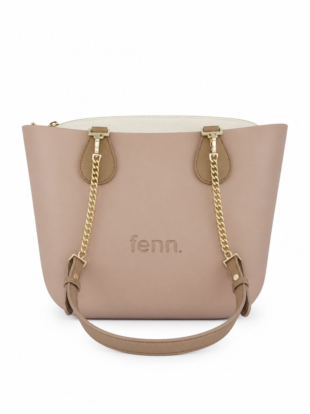 Fenn - Petite – Mocha – Beige Inner – Gold Zip – Light Tan/ Gold Chain Handle