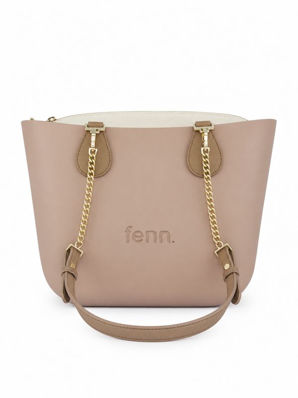 Fenn - Petite – Mocha – Beige Inner – Gold Zip – Light Tan/ Gold Chain Handle