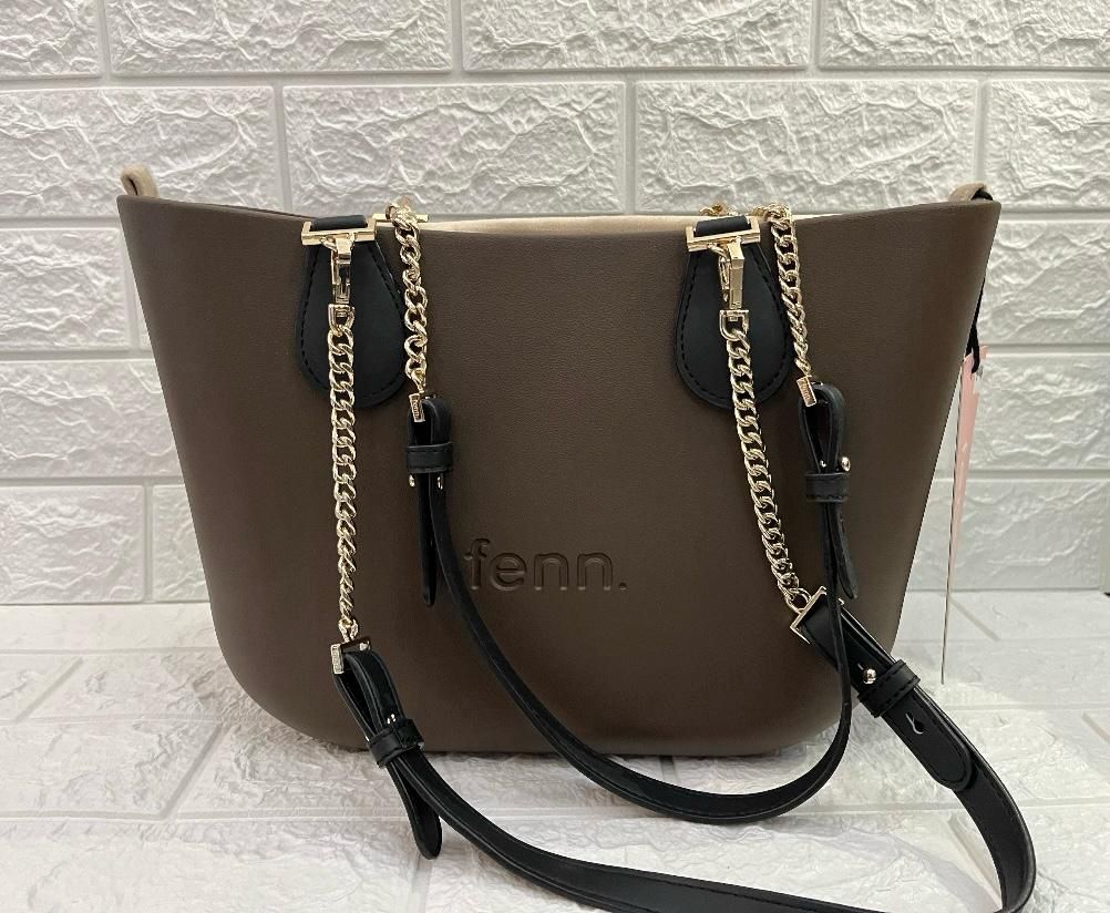 Fenn - Petite Chocolate Brown – Suede Beige Inner – Gold Zip – Black/ Gold Chain