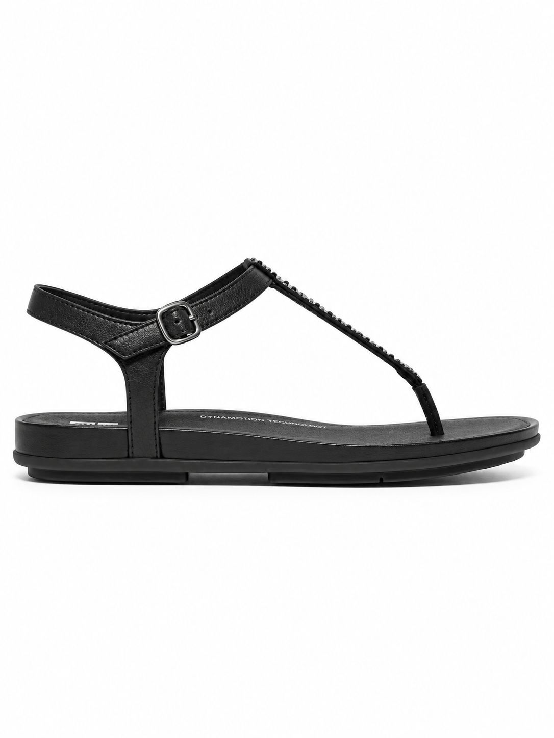 Fitflop - ﻿Gracie Crystal-Mix Leather T-Strap Sandals, Colour: BLACK, Sizes: UK3