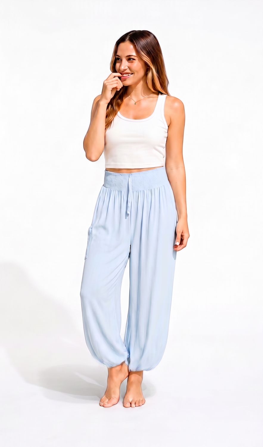 Indoblu - LP7 - Relaxed Pants - Krinkle - White, Sizes: Curve XL-2XL