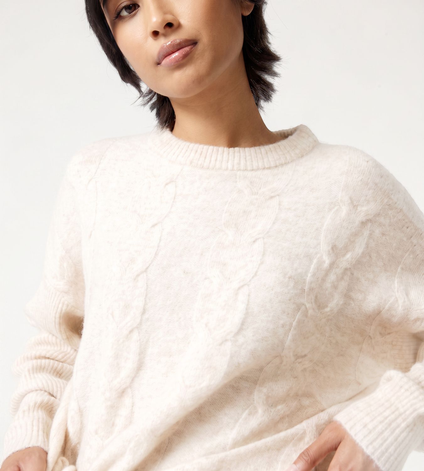 Smudj - Sam cable knit sweater barley, Size.: XS/S