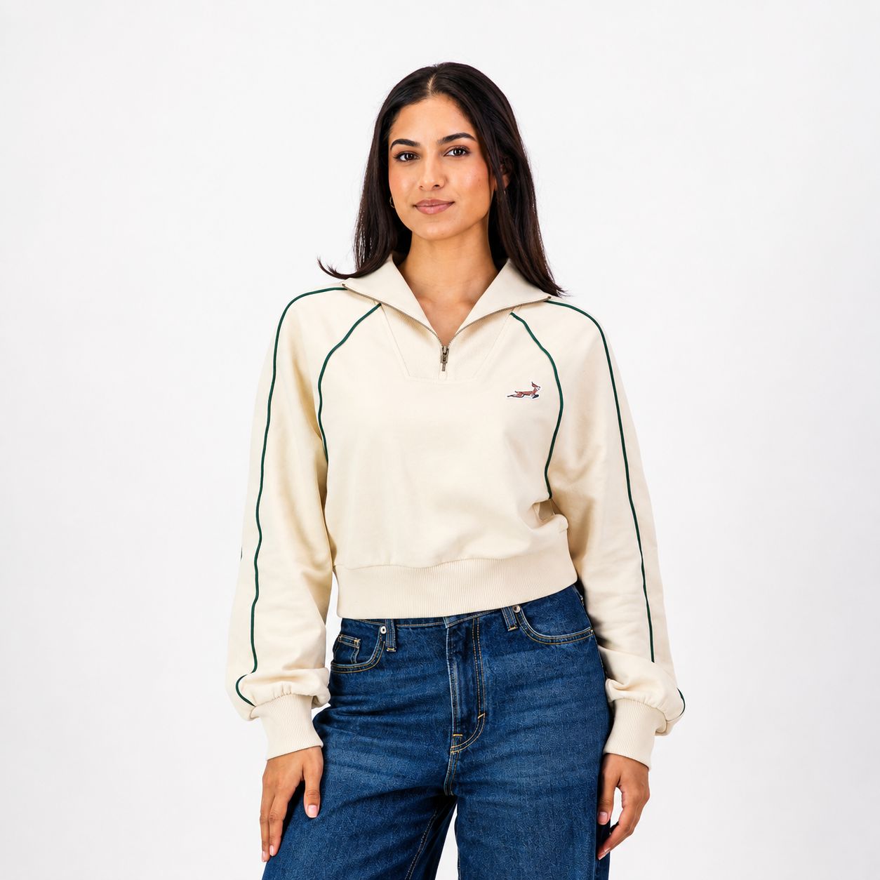 Old School *Springboks Ladies Piped Zip Through Sweat-Ivory, Sizes: XSmall