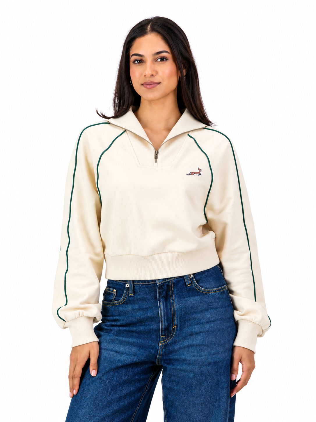 Old School *Springboks Ladies Piped Zip Through Sweat-Ivory, Sizes: XSmall