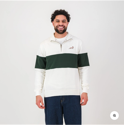 Old School *Springbok Classic Hoop 1/4 Zip-Cloud Dancer