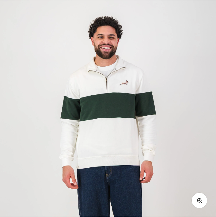 Old School *Springbok Classic Hoop 1/4 Zip-Cloud Dancer