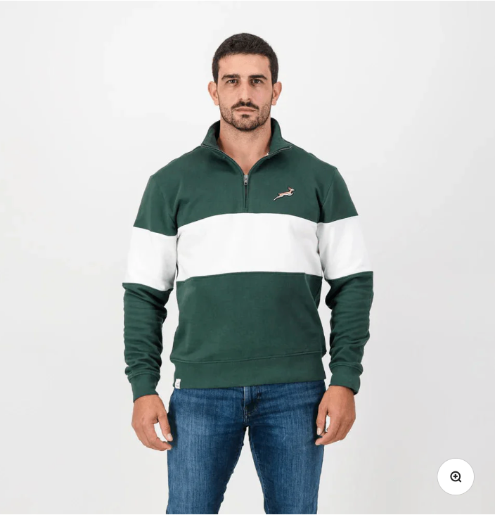 Old School Springboks Classic Hoop Quarter Zip-OS Green - SBUSW0003-C043A4