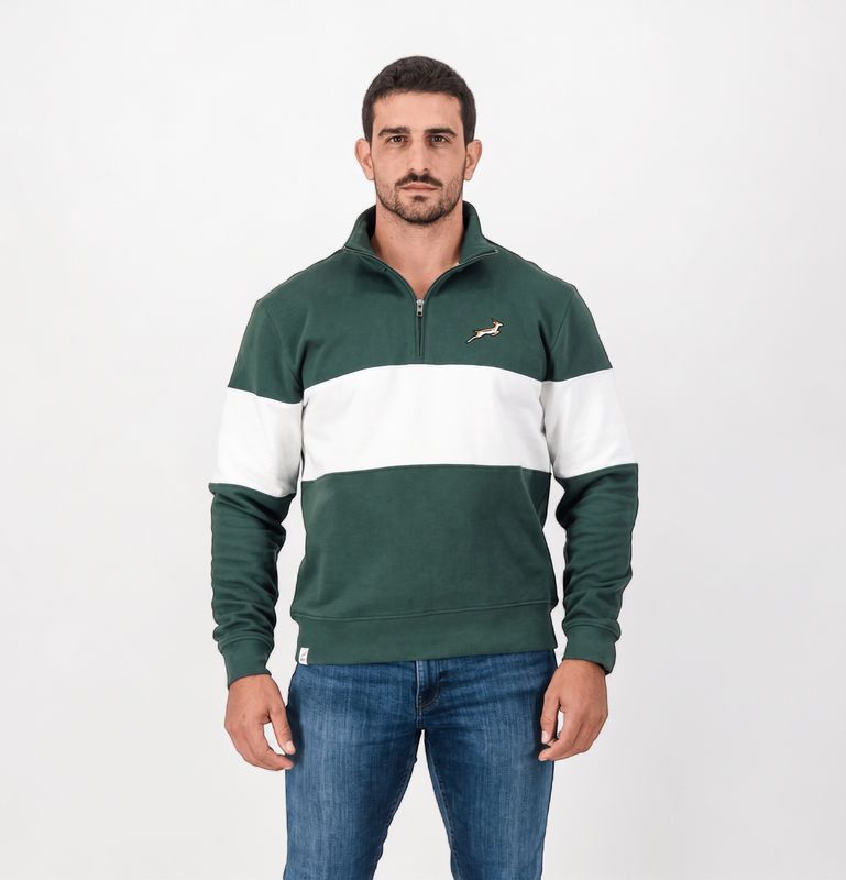 Old School *Springboks Classic Hoop Quarter Zip-OS Green