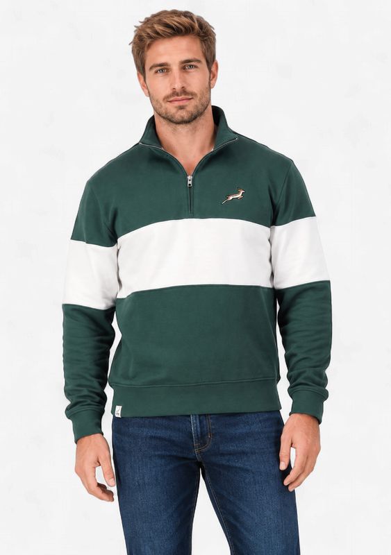 Old School *Springboks Classic Hoop Quarter Zip-OS Green