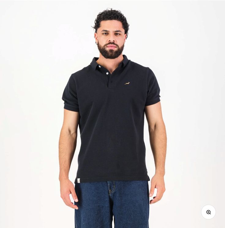 Old School Springboks Metal Rivet SS Polo - Black - SBMPL0008-CO12B2, Sizes: Small