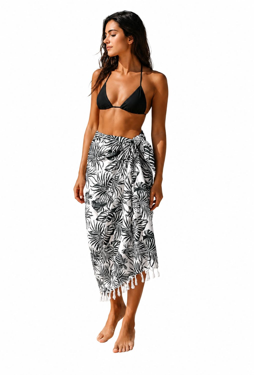 Indoblu - SRG - Sarong -  Leaf Pattern - Black/White