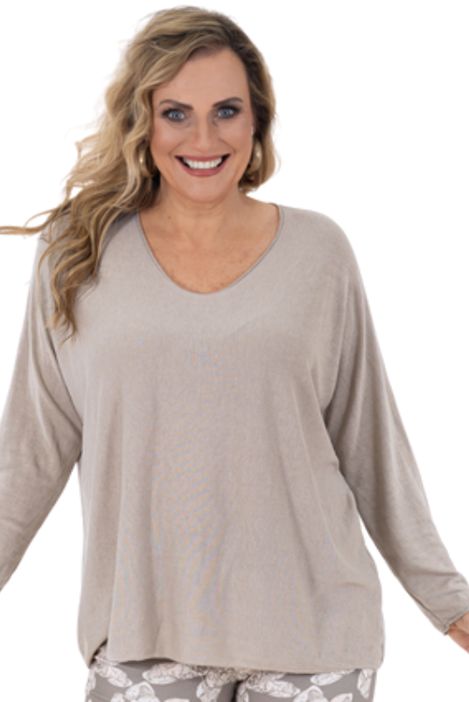 Calypso - Lurex Batwing Knit Jersey -Taupe, Size.: One Size