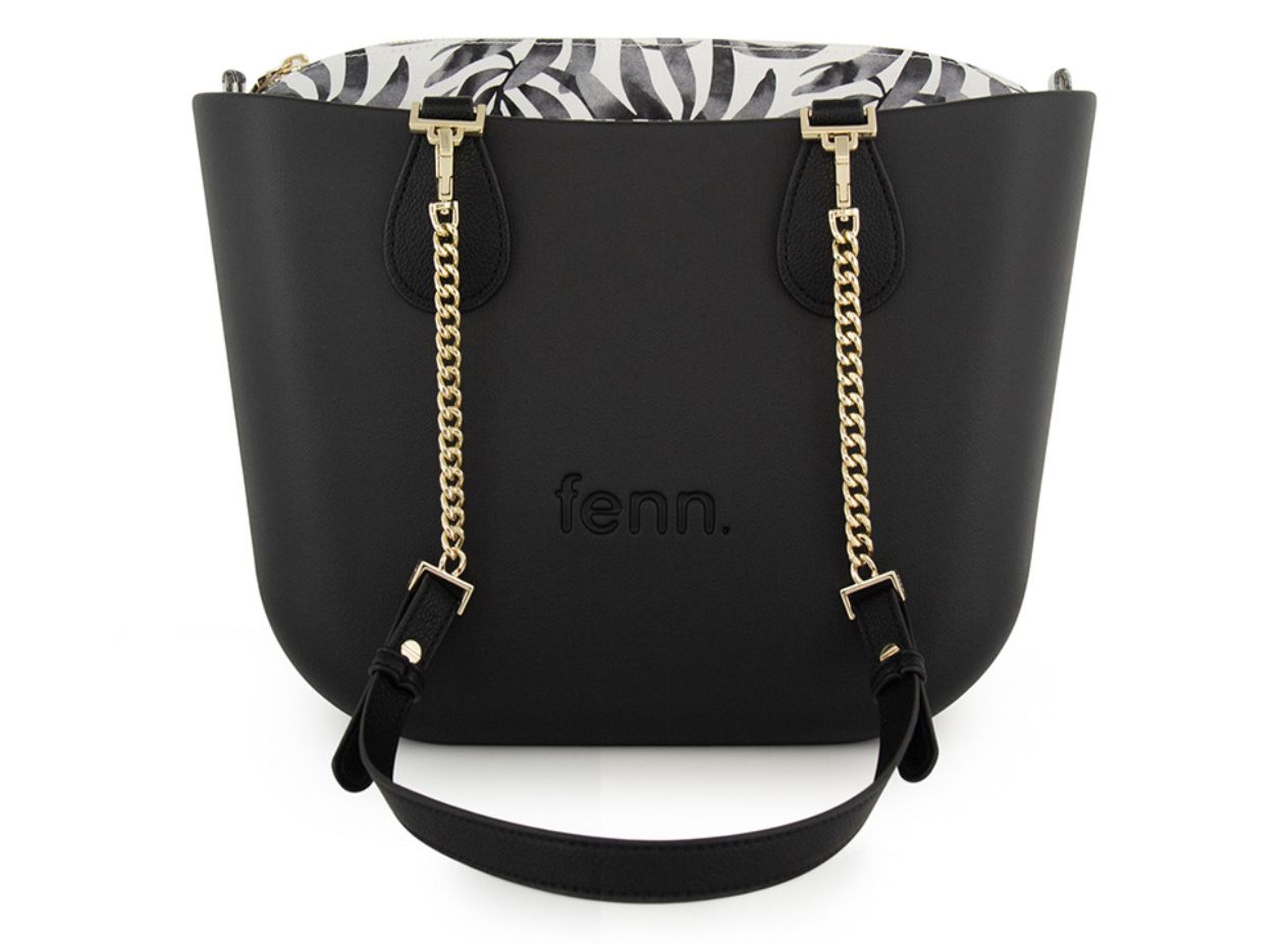 Fenn - Petite - Black - Pattern Inner - Gold Zip - Black/Gold Chain Handle-P372