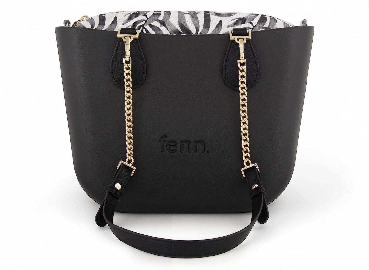 Fenn - Petite - Black - Pattern Inner - Gold Zip - Black/Gold Chain Handle-P372