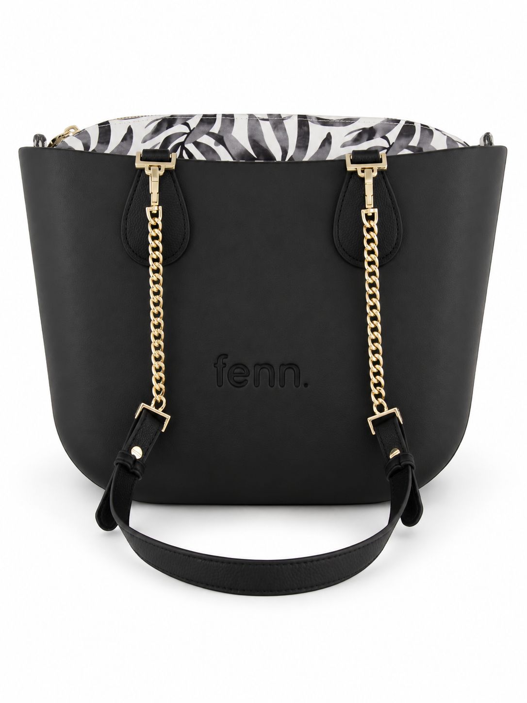 Fenn - Petite - Black - Pattern Inner - Gold Zip - Black/Gold Chain Handle-P372
