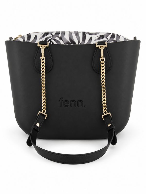 Fenn - Petite - Black - Pattern Inner - Gold Zip - Black/Gold Chain Handle-P372