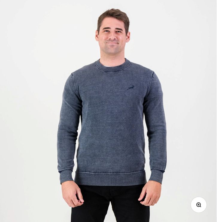 Old School Springboks Overdyed Crew Neck Knit-Navy - SBMKN0004-C004B2, Sizes: Medium
