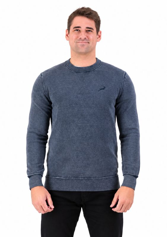 Old School Springboks Overdyed Crew Neck Knit-Navy