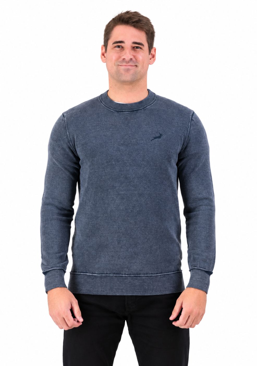 Old School Springboks Overdyed Crew Neck Knit-Navy, Sizes: Medium