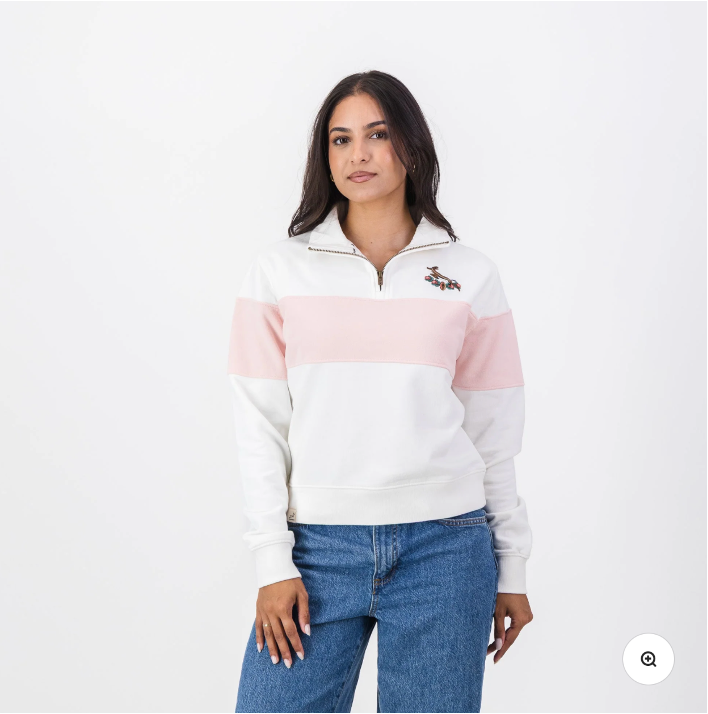 Old School Springboks Hoop Quarter Zip Crop Sweat-Rose Quartz - SBLSW0005-C085B4, Colour: Rose Pink, Sizes: X-Small