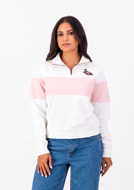 Old School *Springboks Classic Hoop Quarter Zip Crop Sweat-Rose Quartz