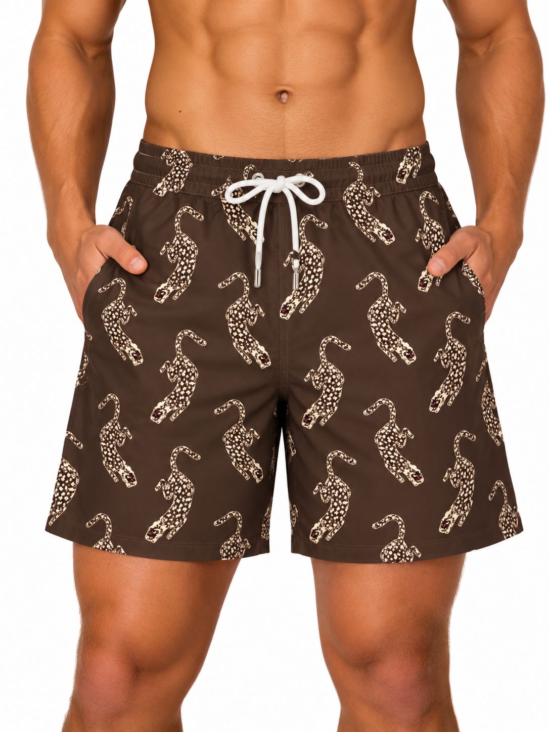 Granadilla - Mid-Length Swim Shorts | Leopard / Brown, Sizes: Small