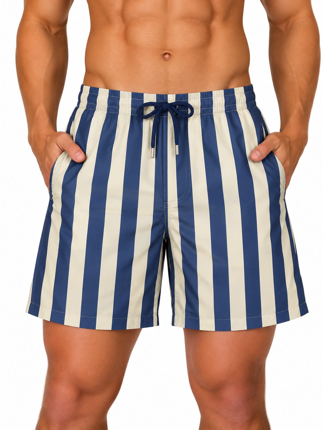 Granadilla - Mid-Length Swim Shorts | Stripe / Blue and Yellow, Sizes: Small