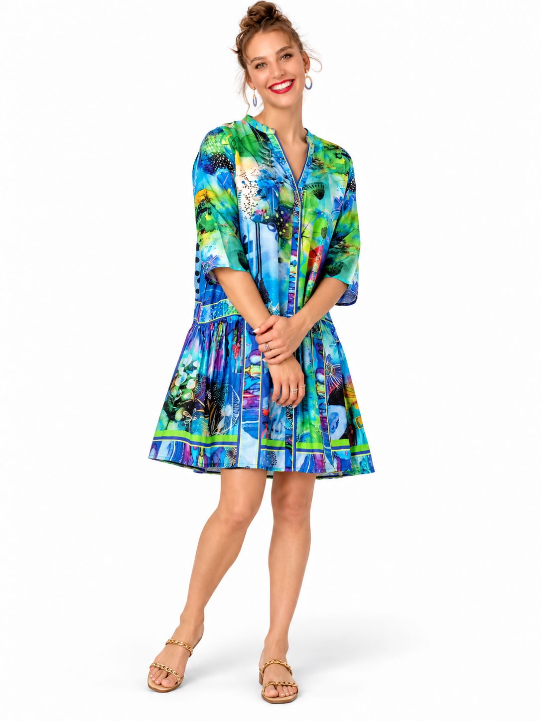 Iconic -Amalfi Dress - Green and Blue Print, Size.: X-Small