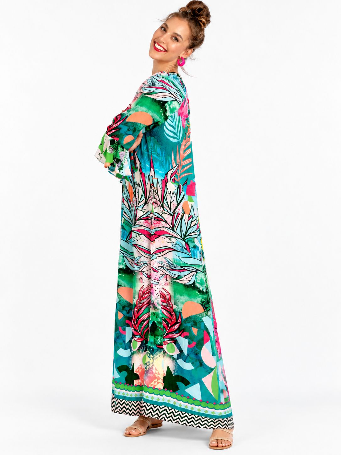 Iconic -Angelica Dress - Turquoise Leaves, Size.: X-Small