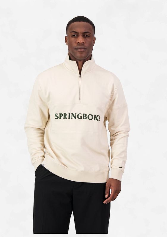 Old School *Springboks Word Quarter Zip Sweat-Ivory