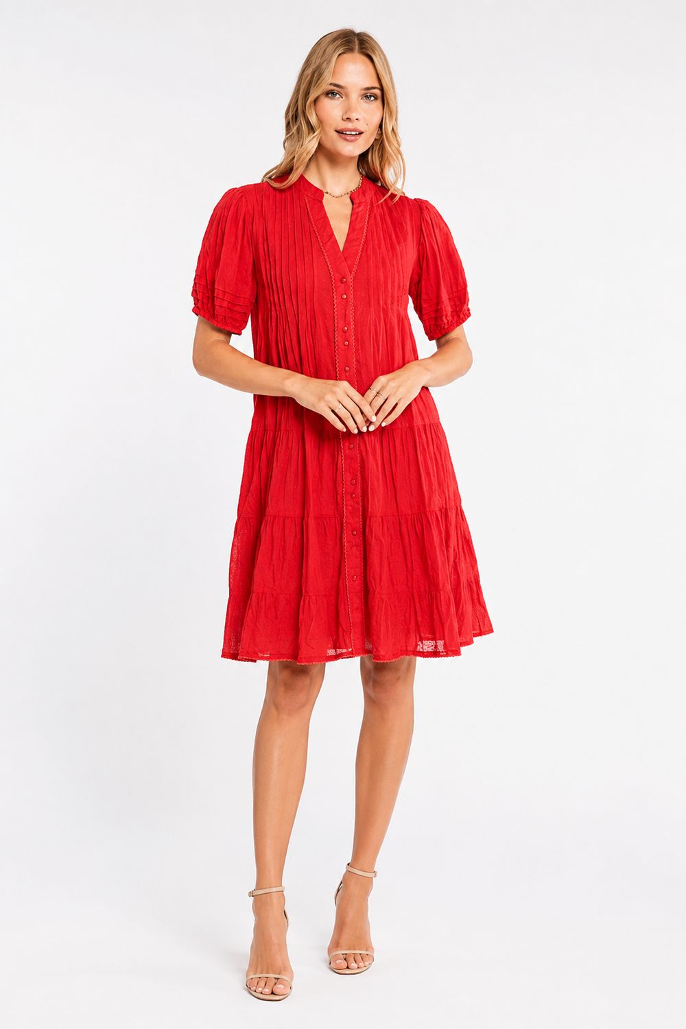Lulalife - Marilyn Button Dress - Red, Size.: XS