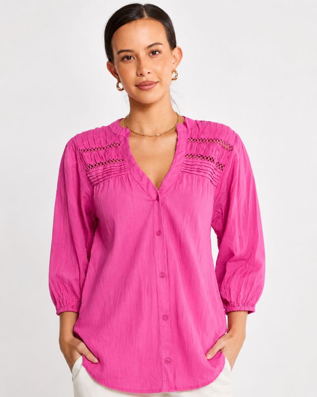 Lulalife Leverne Tucked Shirt - Fuschia