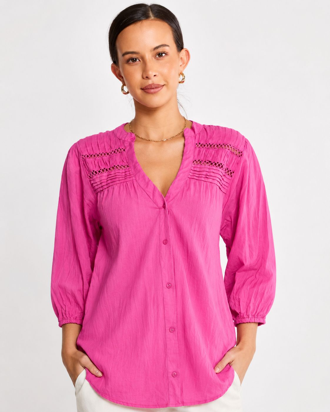 Lulalife Leverne Tucked Shirt - Fuschia, Size.: XS