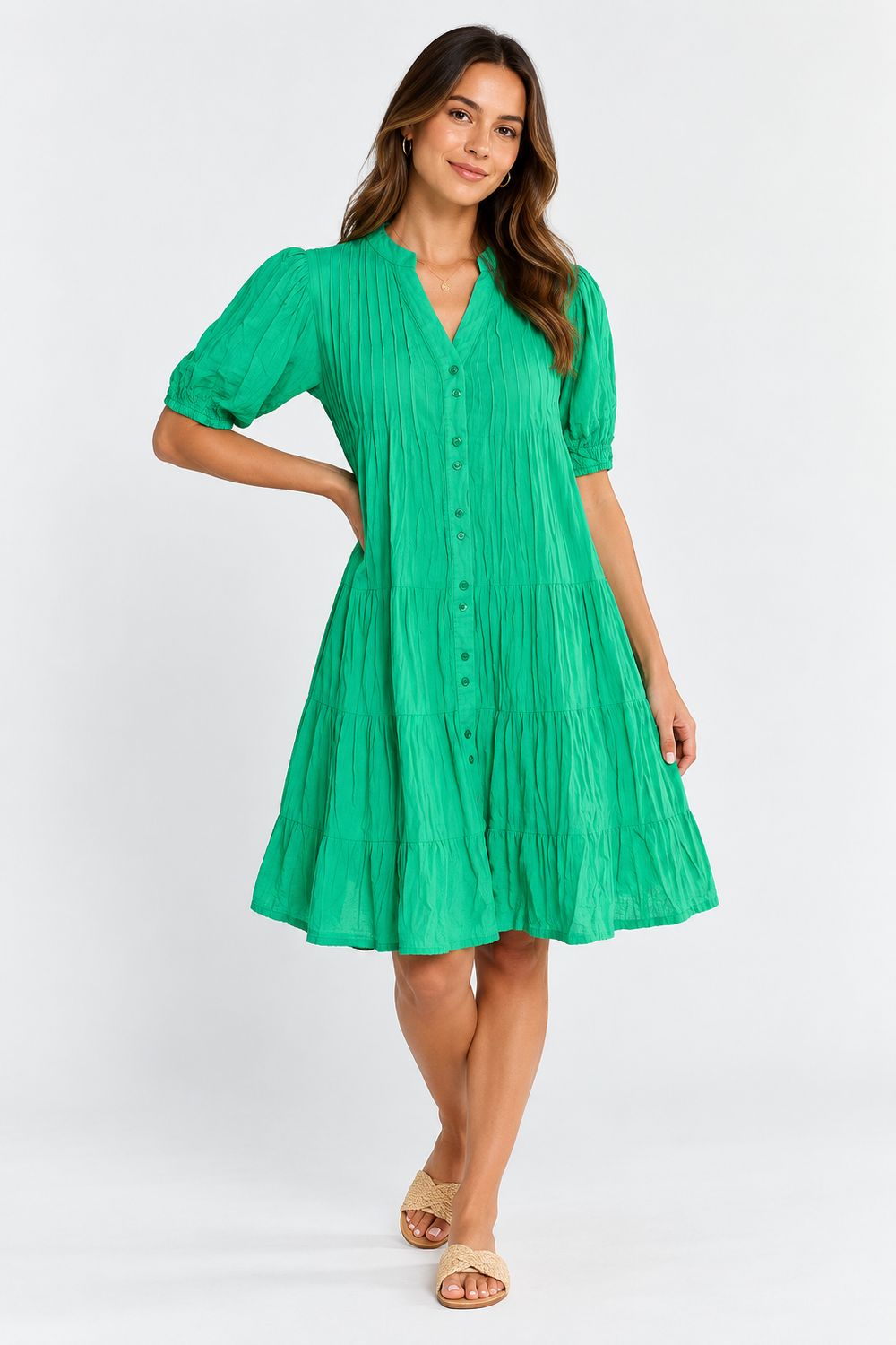 Lulalife - Marilyn Button Dress - Sea, Size.: XS