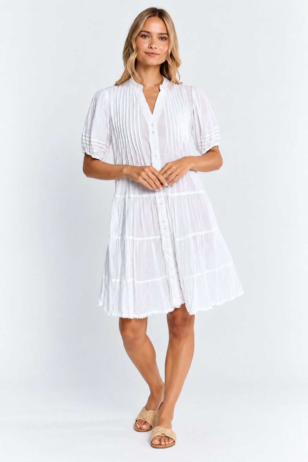 Lulalife - Marilyn Button Dress - White, Size.: XS