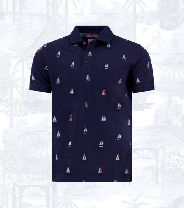 FNF - 33.308.604 - S/S Polo - Sailing Boats -Navy, Size.: X-Small