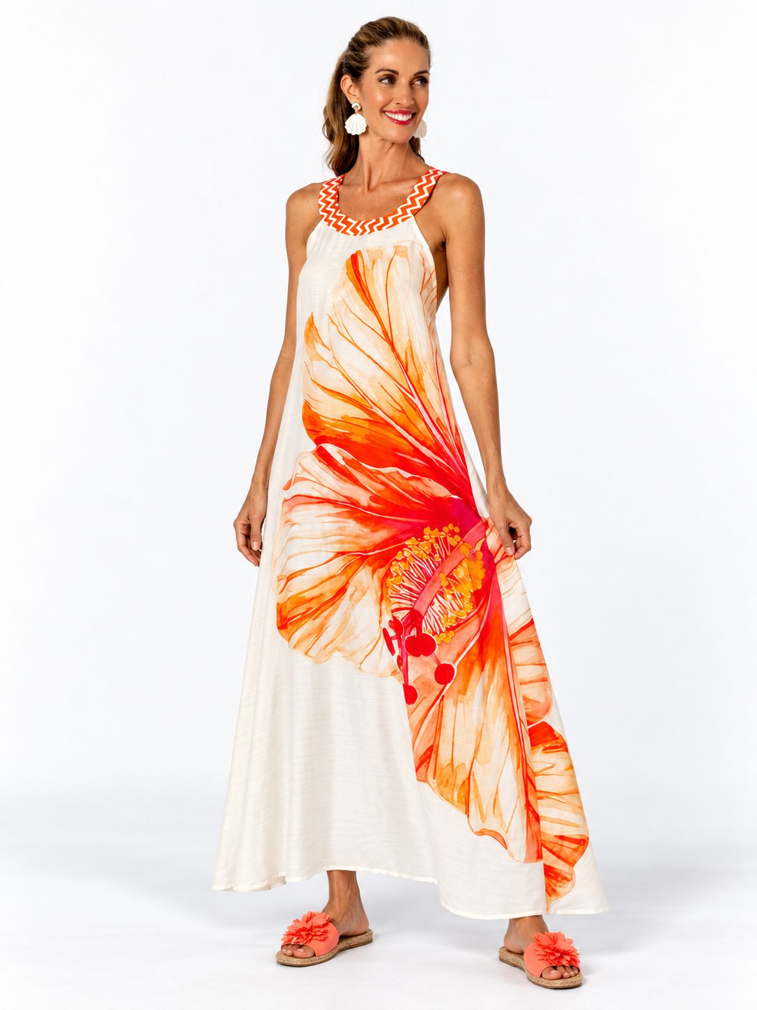 Iconic -Simona Dress - Orange Hibiscus, Size.: X-Small